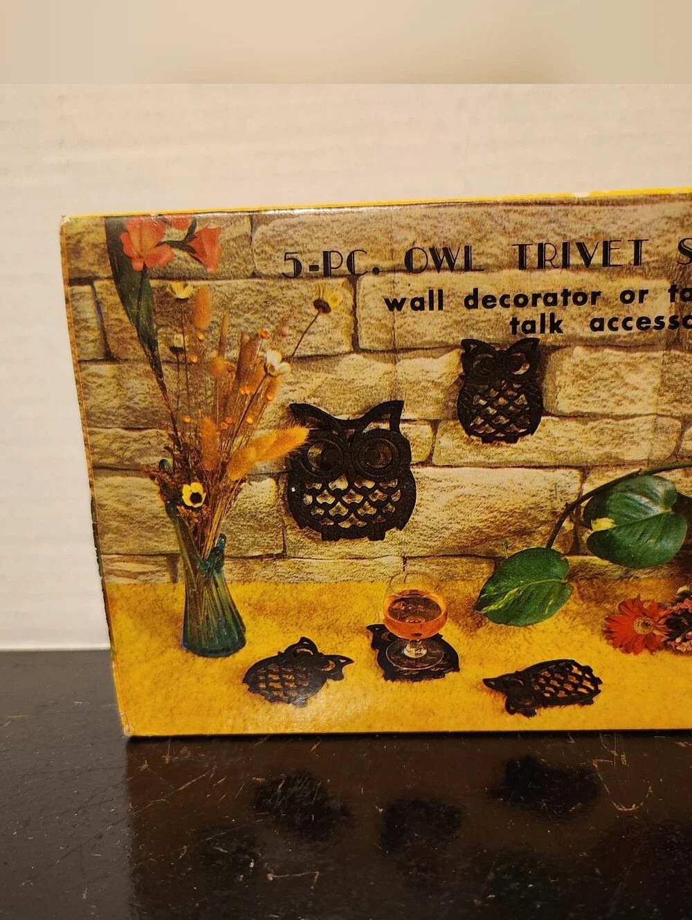 Owl Shape Cast Iron Black Finish Trivet Set 5-Piece Animal Theme